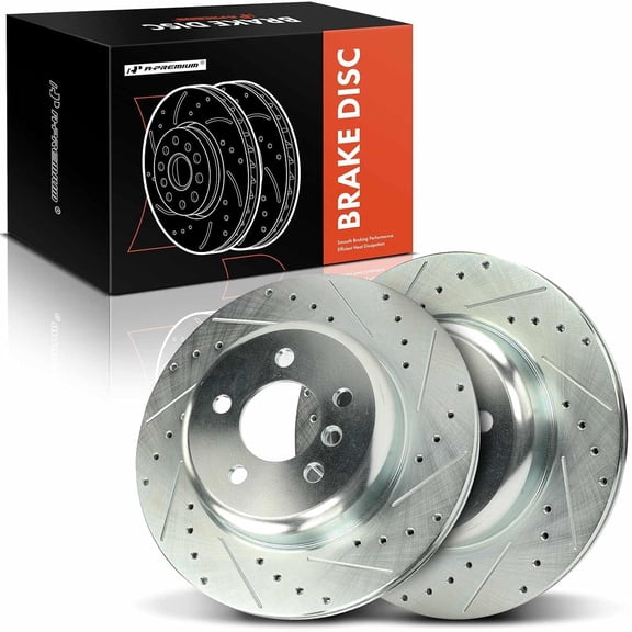 A-Premium 12.99 inch (330mm) Rear Drilled and Slotted Disc Brake Rotors Compatible with Select BMW Models - 528i 2011-2016, 528i xDrive, 535d, 535d xDrive, 535i, 535i xDrive, ActiveHybrid 5, 5-PC Set