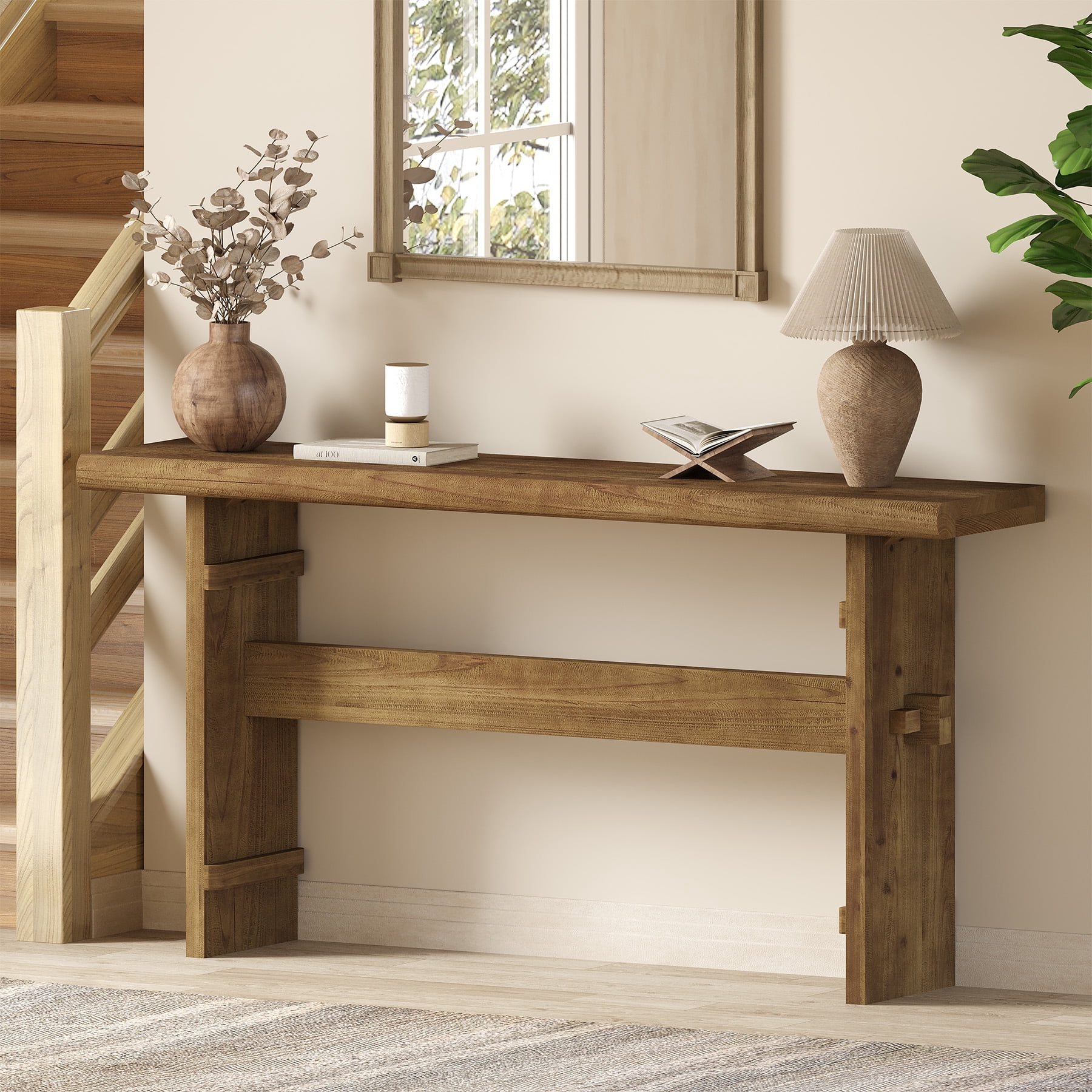 Finmind Solid Wood Console Table for Entryway, 63-Inch Long Farmhouse Sofa Table Behind Couch, for Foyer, Hallway, Living Room