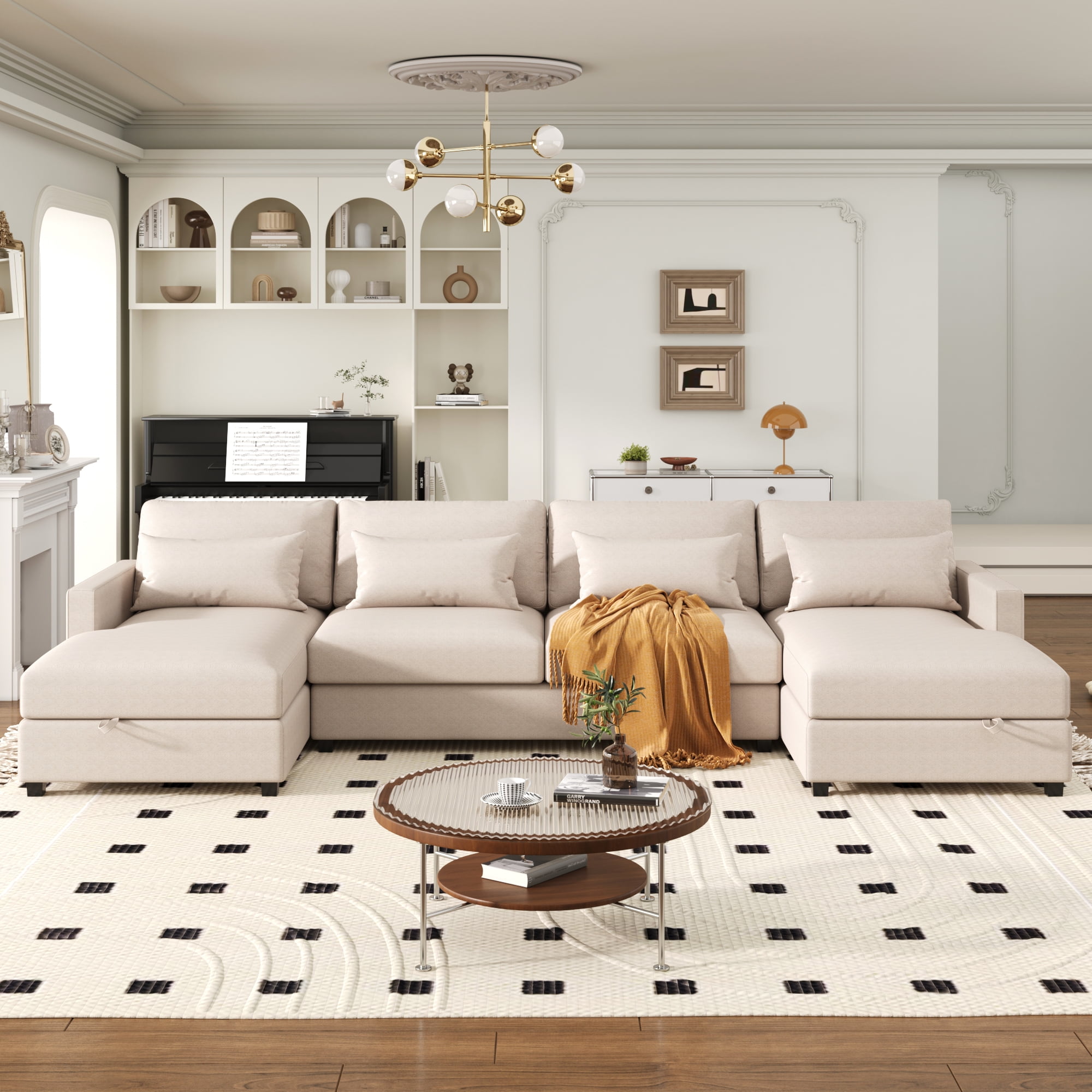U shape 4pcs beige living sofa