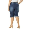 thumbnail image 3 of Unique Bargains Juniors' Plus Size Shorts Chambray Ripped Denim Capri Jeans Blue 3X, 3 of 7
