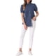 thumbnail image 2 of Camisa de mezclilla de mujer con cuello y manga corta, botón, tamaño S, azul profundo, 2 of 6