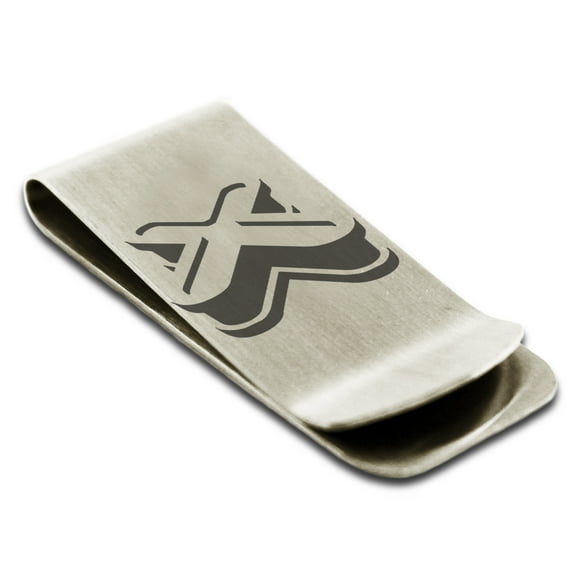 Stainless Steel Letter X Initial 3D Monogram Engraved Engraved Money Clip Credit Card Holder