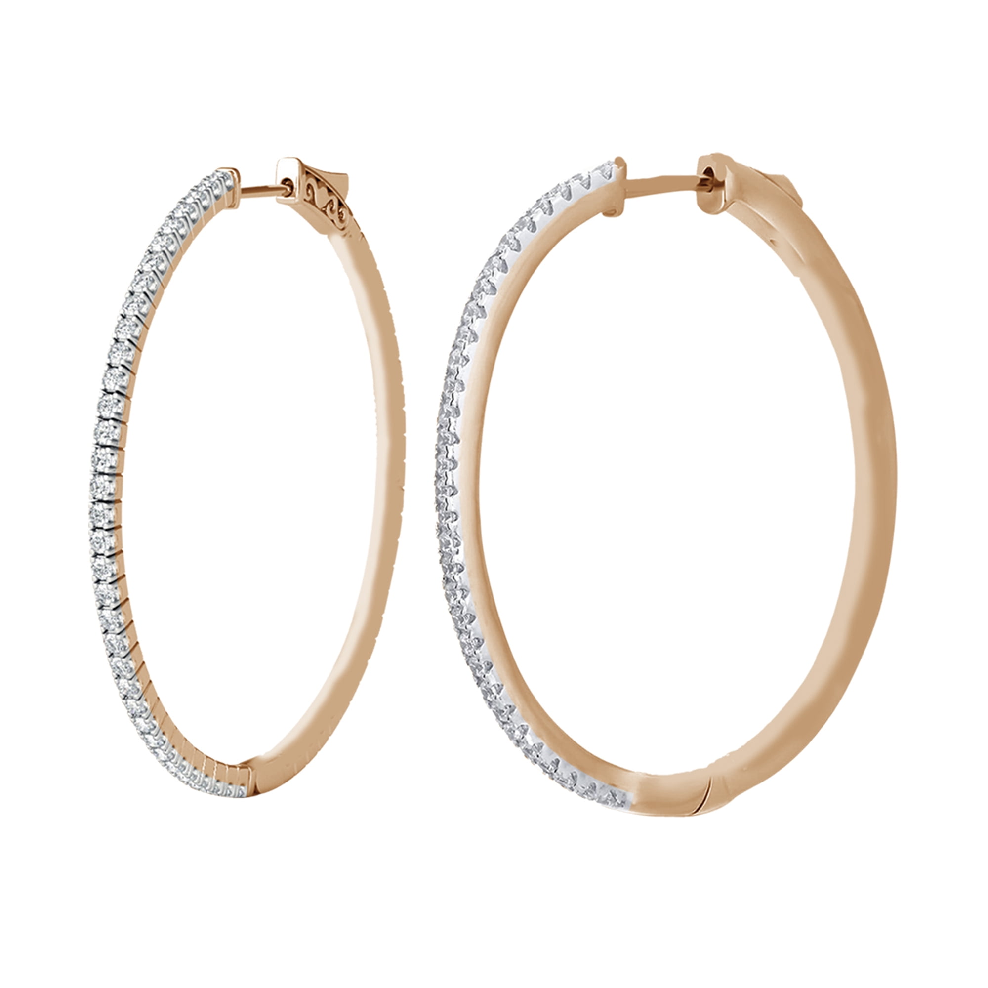 1/2 Carat T.W.CZ Rhodium Overlay Brass Outside Hoop Earring 20mm.