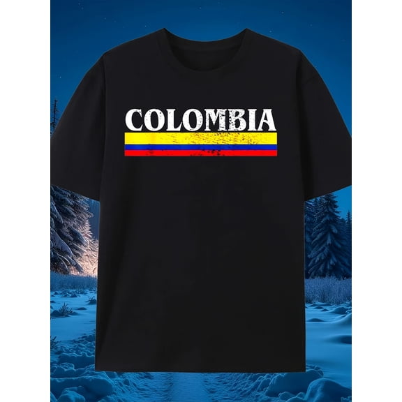 Men's Vintage Distressed Colombia Flag Graphic T-Shirt