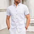 thumbnail image 2 of VSSSJ Mens Button Down Shirts Wrinkle Free 4-Way Stretch Short Sleeve Shirt Plaid Slim Fit Collared Business Casual Office Shirt White XS, 2 of 9