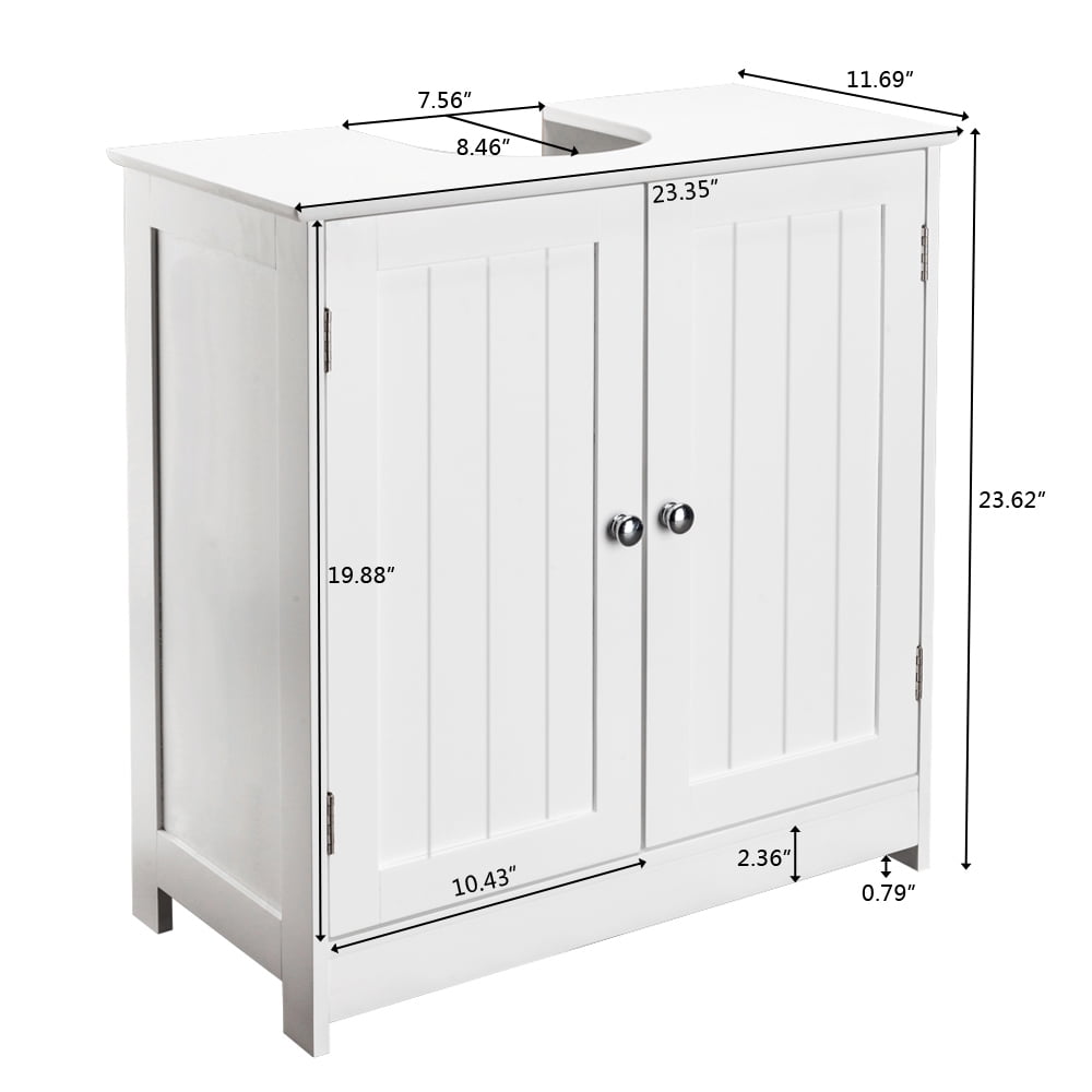 23" Pedestal Sink Storage Cabinet with Adjustable Shelf, Wood Under Sink Cabinet with 2 Doors, Bathroom Sink Cabinet with U-Shape, White