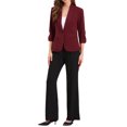 thumbnail image 2 of Blazer de solapa inspirador para mujeres con mangas 3/4, bolsillo, botón único, traje de trabajo XL burdeos, 2 of 6