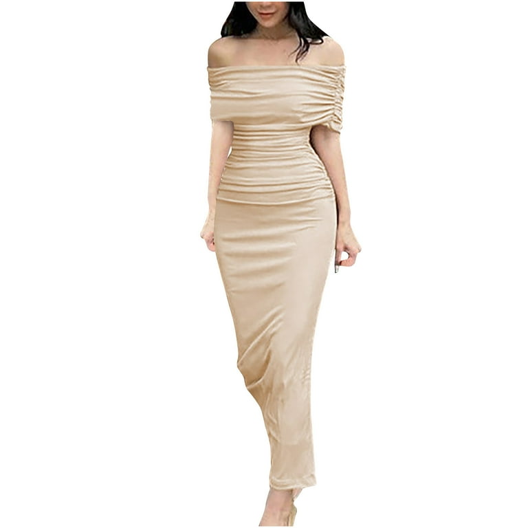 ZZwxWA Womens Off The Shoulder Sexy Skinny Fit Cocktail Party Dress Solid Color Oversize Maxi Long Dress Short Sleeve Backless Formal Gown Beige Medium - Walmart.com ZZwxWA Womens Off The Shoulder Sexy Skinny Fit Cocktail Party Dress Solid Color Oversize Maxi Long Dress Short Sleeve Backless Formal Gown Beige Medium - Walmart.com