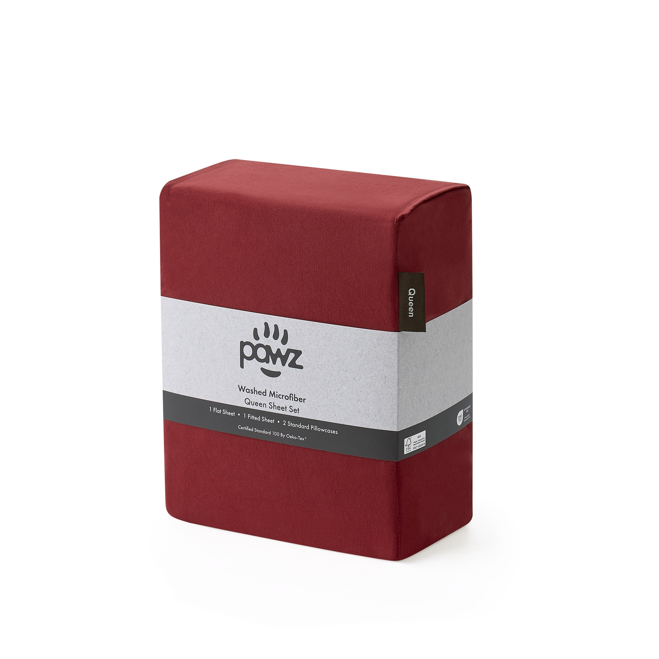 Pawz Queen Sheet Set, Soft Microfiber Bed Sheets with 2 Pillowcases, Red, Queen Size