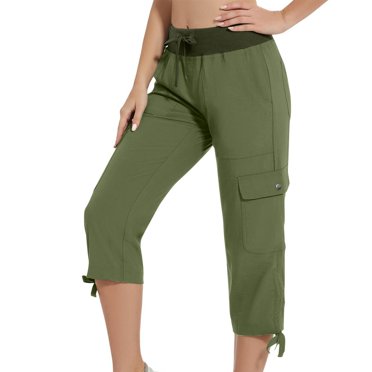 biudgviw Women's Cargo Capri Pants Lightweight High Waisted Drawstring Cropped Hiking Pants Summer Casual Travel Shorts with Pockets