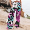 thumbnail image 2 of DeHolifer Women Pants Casual Elastic Waist Floral Printed High Waisted Straight Leg Wide Leg Pants Black XL, 2 of 5