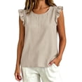 thumbnail image 4 of HomeDM Summer Tank Tops for Women Cotton Ruffled Sleeveless Crew Neck Casual Loose Fit T-Shirts Beige Size L, 4 of 7