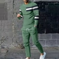 thumbnail image 2 of safuny Men's Winter 2 Piece Loose Outfits Big&Tall Fashion Color Block Pullover Workout Crew Neck Sweatshirts Casual Activewear Joggers Pants Long Sleeve Tracksuits Green L, 2 of 7