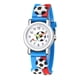 thumbnail image 1 of Reloj de estudiante con patrón de fútbol y cinta de plástico a rayas en relieve 3D, bonito reloj de regalo para escuela primaria, 1 of 5