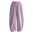 thumbnail image 3 of FRSASU Girls Loose Fit Wide Leg Pants Casual Baggy Trousers with Pockets Lightweight Summer Sweatpants for Kids Purple, 3 of 9