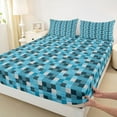 thumbnail image 3 of Feelyou Blue Square Abstract Full Size Sheets, Pixel Grid Miners Bed Sheets, 4 Pieces, 3 of 7