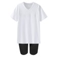 thumbnail image 3 of Aofany Women's Summer Sets Short Sleeve V Neck T-shirts with Legging Two Piece Outfits Biker Shorts Set Casual Loose Suits, 3 of 3