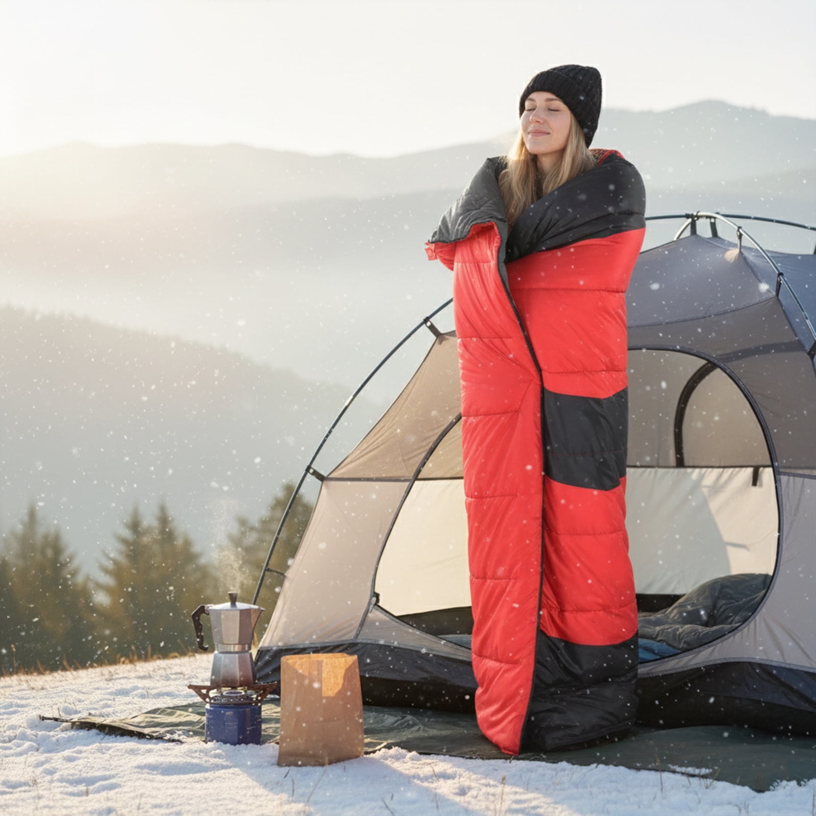 Ktaxon Heated Sleeping Bag,  Rectangular Lightweight Sleeping Bag with USB Powered Heating Pads for 14-50 °F, Compact Envelope Sleeping Bag for Camping Picnic Hiking, Red