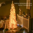 thumbnail image 3 of HOMCOM 6 ft Pre-Lit Noble Fir Slim Artificial Christmas Tree with 390 Tips and 200 Warm White LED Lights, Pink, 3 of 8