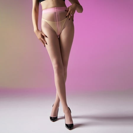 BUYISI Stockings Women Autumn Thin Nylon Translucent Pantyhose Bare Legs Sexy Lingerie Pink