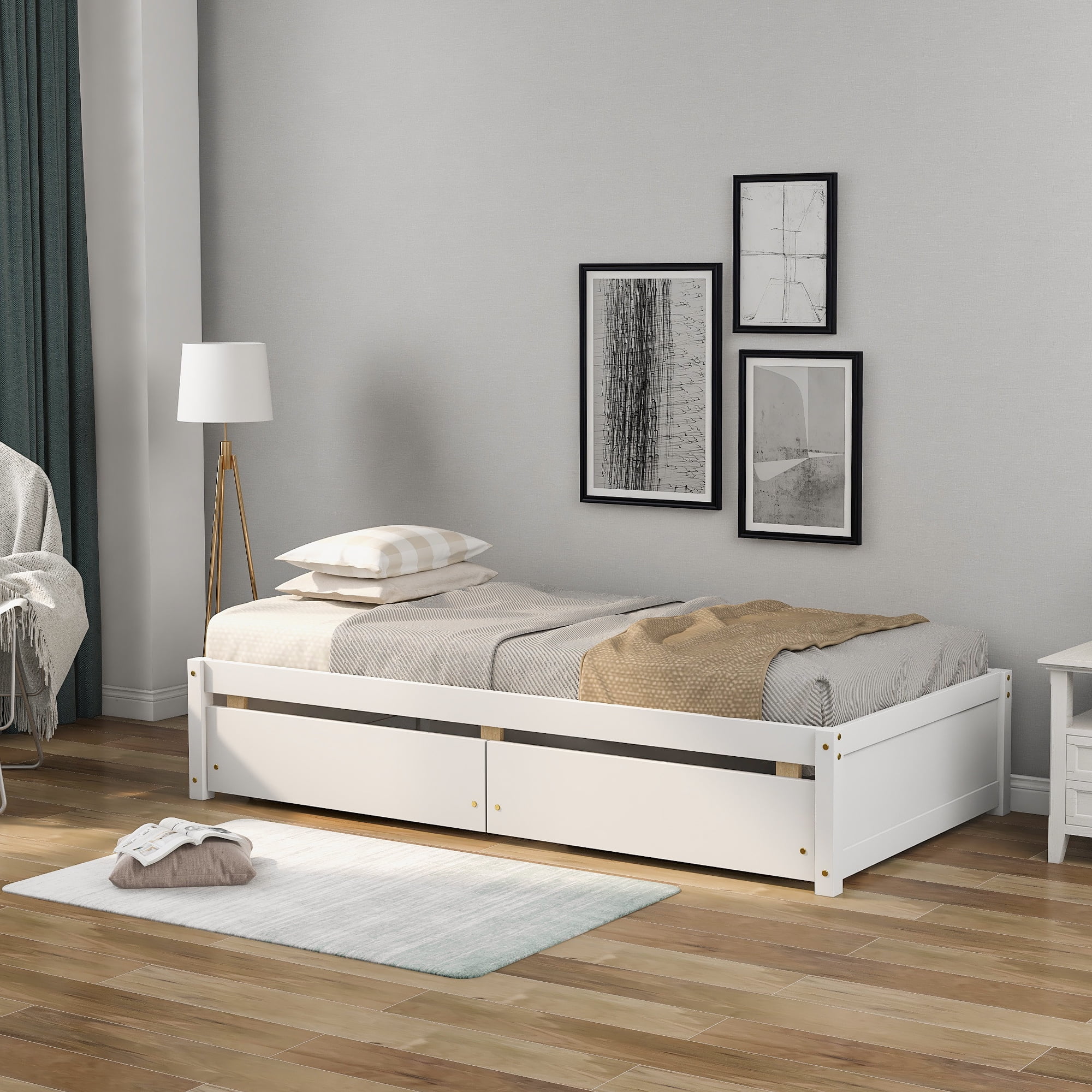 Eenvoud Bomen planten cassette Aukfa Full Size Platform Bed, Solid Wood Full Size Bed Frame with Twin Size  Trundle Bed and 2 Storage Drawers,Storage Bed for Kids Teens Bedroom,White  - Walmart.com