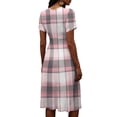 thumbnail image 6 of Laqbezok Plaid Short Sleeve Midi Dress, Elegant Ruched High Waist Slimming Check Dress, Casual V-Neck A-Line Flare Fashion Outfit, Classic Tartan Sun Dress, 6 of 6