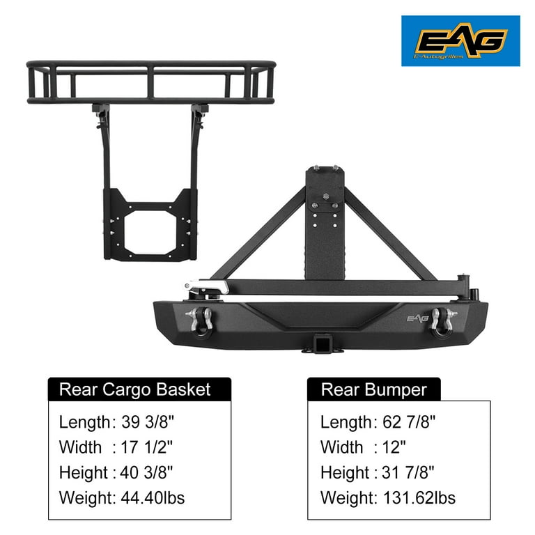 EAG Cargo Basket on Tailgate Rear Bumper with Tire Carrier Compatible with 07 18 Wrangler JK Walmart