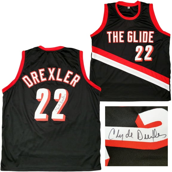 Portland Trailblazers Clyde Drexler Autographed Black Jersey The Glide JSA 202352