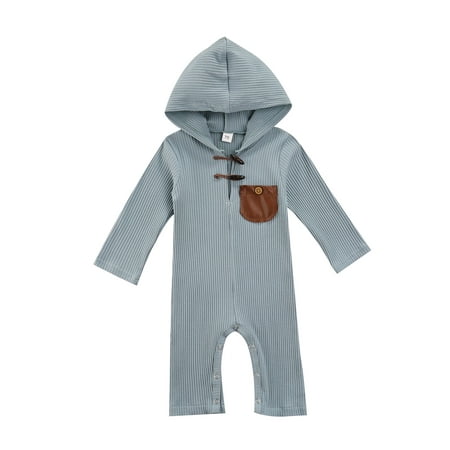 

Infant Color Block Jumpsuit Toddler Casual Long Sleeve Hooded Romper with Pocket