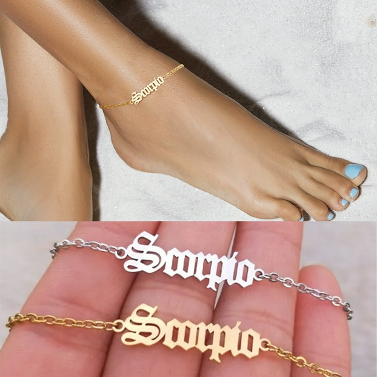 Stainless Steel Constellation Anklet Adjustable Zodiac Sign Bracelet for Women and Girls PISCES