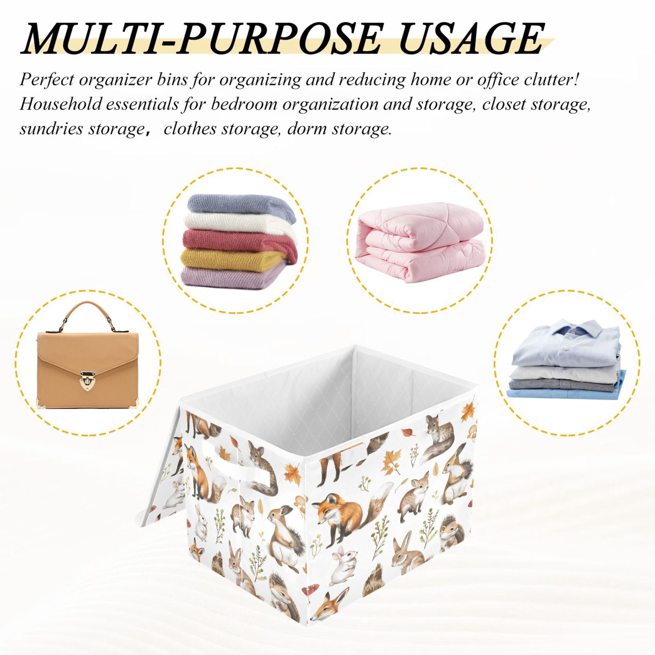 Ryvnso Cute Forest Animals Large Lidded Foldable Storage Baskets Cubes Boxes Lids Bin for Home