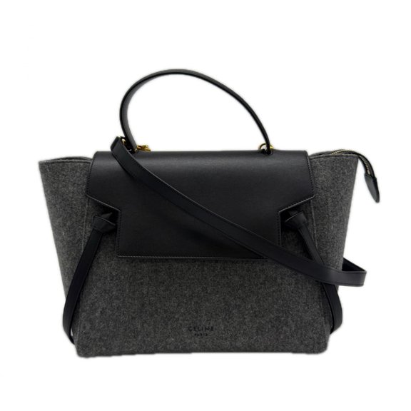 Pre-Owned CELINE Felt Leather Belt Bag Micro - 2-way Handbag, Gray/Black Leather, Women's