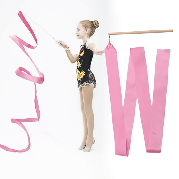 MLINS Pink Satin Dancing Gymnastics Ribbon with Iron Rod for Kids Ideal for Twirling and Chinese Dance 2m