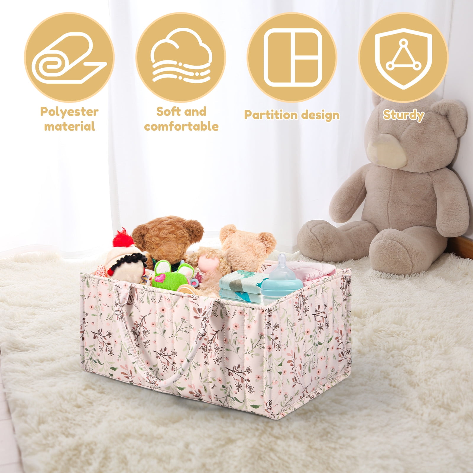 Floral Diaper Caddy Organizer, Stylish Nursery Storage Basket, Gift for Baby Shower, Baby Registry Must Have, Newborn Essentials