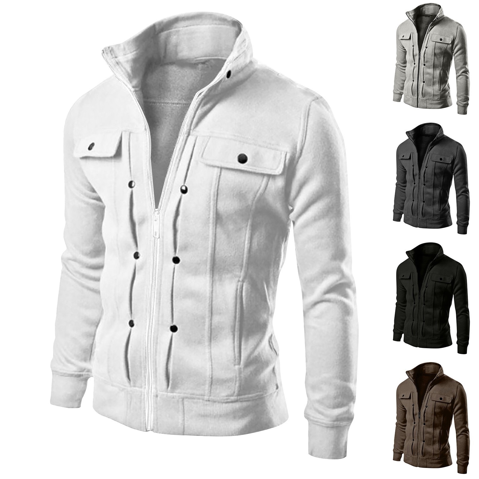 Men's Cargo Jacket Cotton Full Zip Jacket Lightweight Casual Work Coat ...