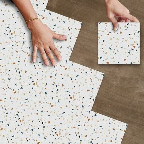YQHWQ Set of floor tile stickers terrazzo effect wall stickers decoration suitable for kitchen bathroom living room pieces PVC floor tile stickers self-adhesive waterproof