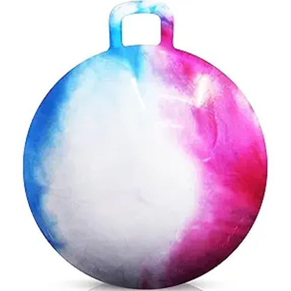 Hopper Ball with Handle for Kids, 18-Inch (45 cm) Bouncy Ball, Jumping Kangaroo Hop Toy with Hand Pump, Marble Blue, Red & White