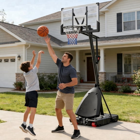 Basketball Hoop for Outdoor, Fehomix Adjustable Height 4.9-10FT FT, Portable Basketball Goal System with 44" Shatterproof Backboard, Heavy Duty Base with Wheels for Youth, Adults