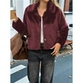 thumbnail image 4 of Cropped Faux Fur Jacket Long Sleeve Open Front Cardigan Casual Parka Short Coat Wine Red M, 4 of 8