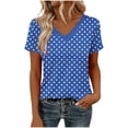thumbnail image 4 of Summer Blouses for Women Polka Dot Print Shirt Short Sleeve V Neck Tshirts Trendy Dressy Casual Tops Blusas Mujer Basicas, 4 of 5