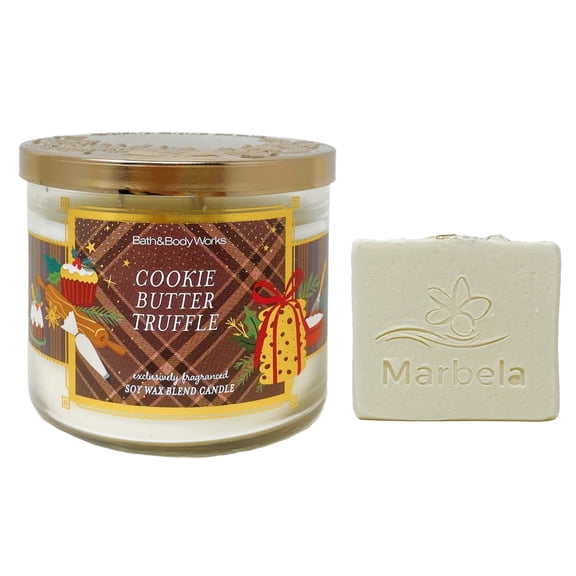 Bath & Body Works Cookie Butter Truffle 3-Wick Scented Candle with a Natural Oats Bar Soap