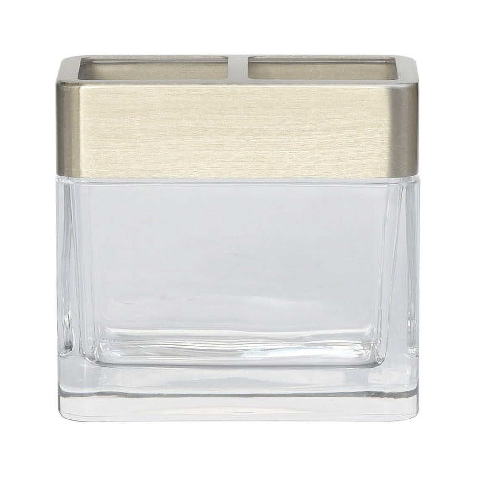 Better Homes & Gardens Metal and Glass Toothbrush Holder, Clear with Silver Accent