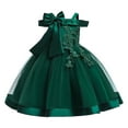thumbnail image 2 of Girls Dresses for Little Girls' Off Shoulder Bow Evening Gown Princess Pageant Dress For Birthday Parties & Stage Performances Cute casual Dresses Dark Green 120(4-5 Years), 2 of 6