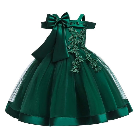 Huowey Baby Little Girls Off Shoulder Bow Evening Gown Princess Pageant Dress For Birthday Parties & Stage Performances Versatile Dailywear, 5-6 Years