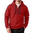 thumbnail image 3 of Chiccall Mens Hoodie Drawstring Half Zip Long Sleeve Hooded Sweatshirts Casual Athletic Workout Sweatshirts with Zipper Pockets, 3 of 5