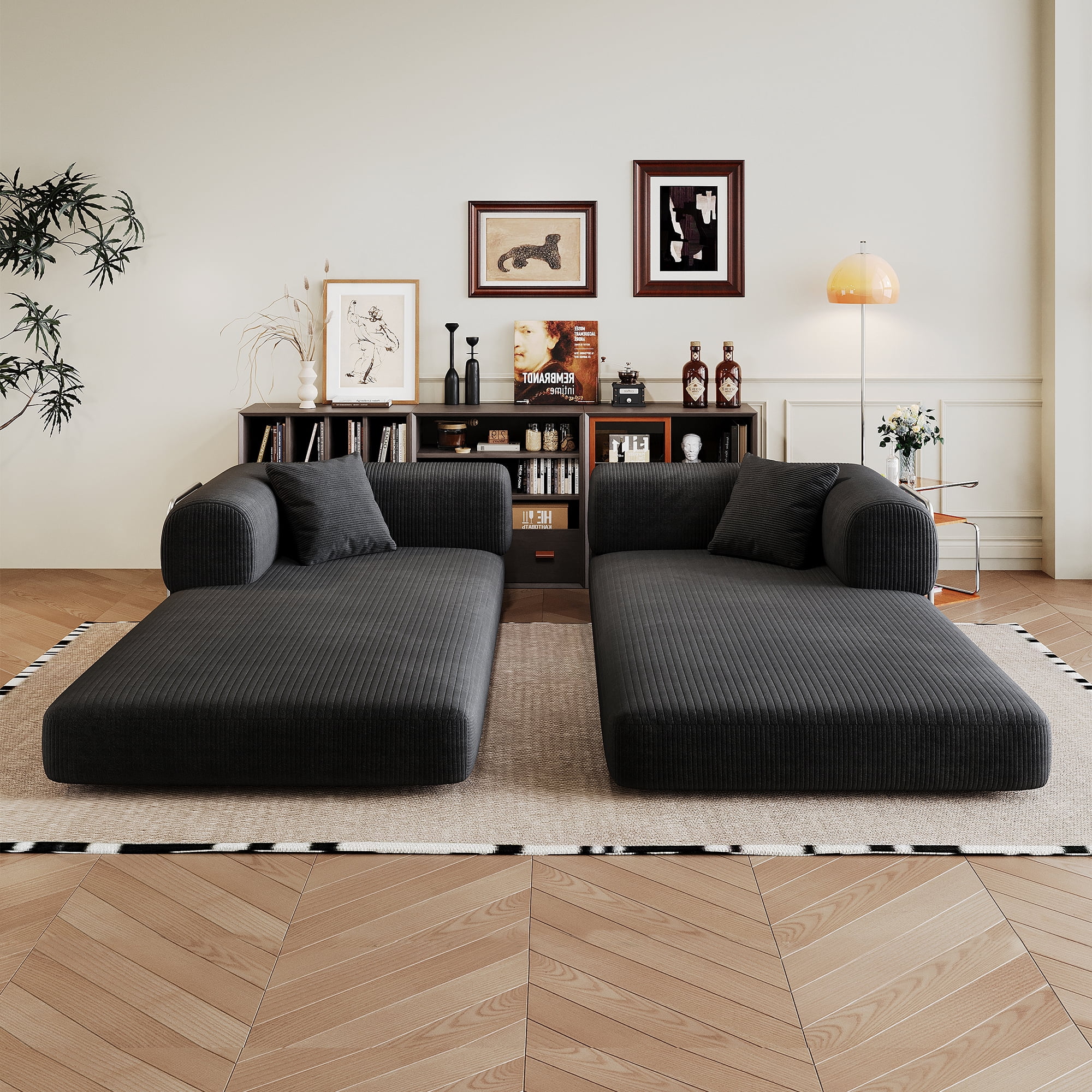 avobird 78.8" Compression Sofa, Convertible Floor Sofa Bed with Pillow Back Support Armrest, Boneless Modular Sectional Sofa for Living Room, Black