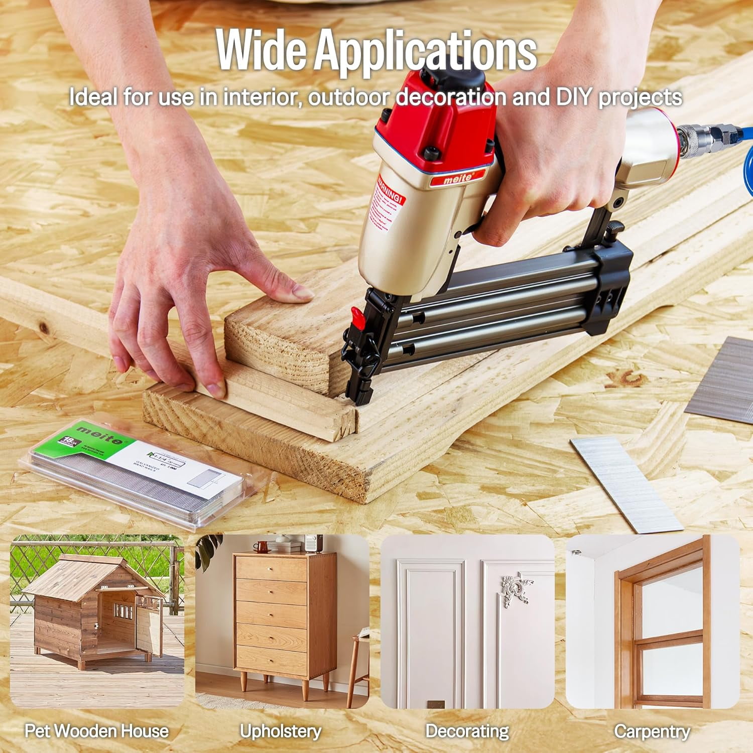 Meite 18Ga Pneumatic Nailer Brad Finish Gun for Window Door Installations Home Furniture Wood Working with free nails