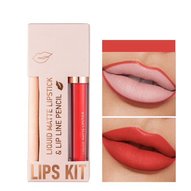 Non Stick Cup Lip Gloss Lipliner Combination Set Lipstick Velvet Lipliner Integrated Waterproof And Durable Lip Gloss Lip Makeup Set Suitable For Girls And Women, Color Lipstick