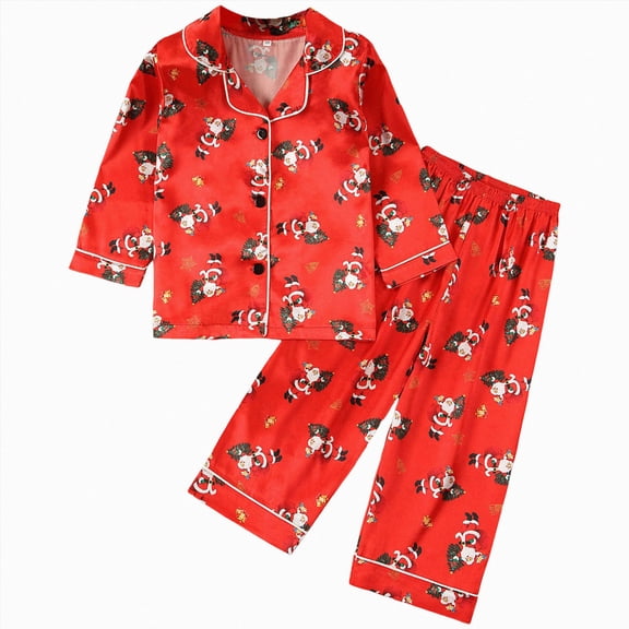 WUANDIXFA Girls Pajama Sets 2 Pieces Graphic Silk Pjs Long Pants Satin Sleepwear Loungewear Sets Outfit Loung Sets Pajamas for Toddler Girls,Wine,3-4 Years