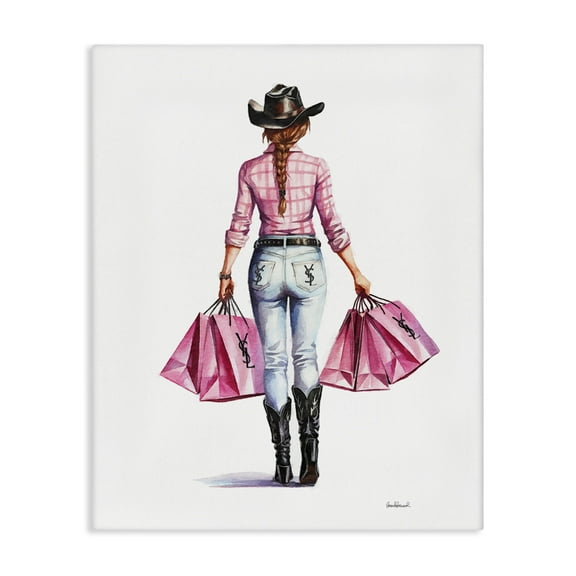 Stupell Industries Modern Chic Country Cowgirl People Painting Wrapped Canvas Art Print Wall Art, 16 x 20